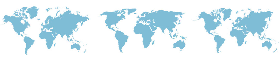 Fototapeta na wymiar Set of 3 different blue world maps. Vector design elements