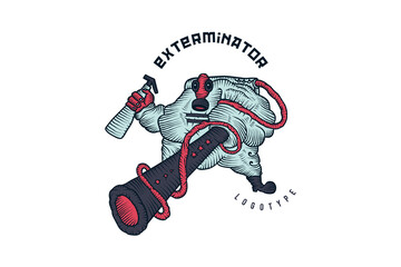 Exterminator logotype. Coronavirus and pandemic. Vector illustration on white background