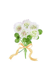 クローバーのブーケ　水彩イラスト