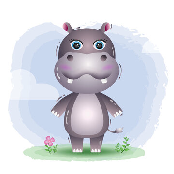 cute hippo in the children's style. cute cartoon hippopotamus vector illustration