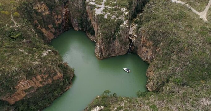 Aerial view of famous Canyons of Capitolio's lagoon. Capitolio, Minas Gerais, Brazil. Beauty landscape. Furnas's dam. 4K.