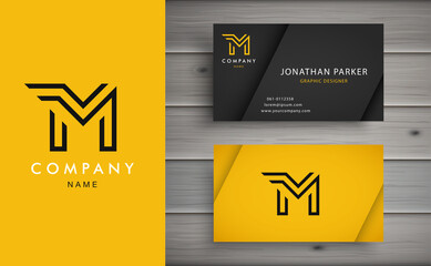 Clean and stylish logo forming the letter M with business card templates. Modern Logotype design for corporate branding.