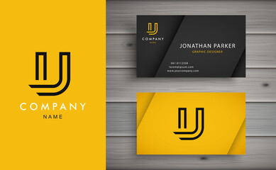 Clean and stylish logo forming the letter U with business card templates. Modern Logotype design for corporate branding.