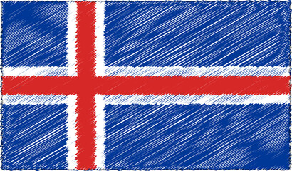 Vector Illustration of Sketch Style Iceland Flag