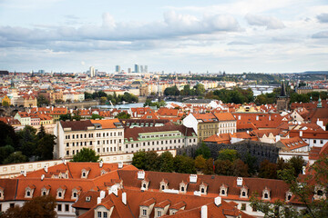 Naklejka na ściany i meble View cityscape and landscape with Classic vintage retro antique building of Prague city old town from Prague castle in Prague, Czech Republic