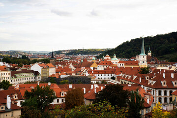 Fototapeta na wymiar View cityscape and landscape with Classic vintage retro antique building of Prague city old town from Prague castle in Prague, Czech Republic