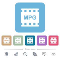 MPG movie format flat icons on color rounded square backgrounds