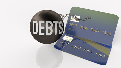 credit card and Debts metal ball 3d rendering  for Financial concept