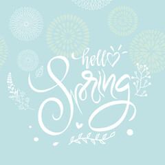 Hand drawn of Spring lettering design . Decorative typography element with floral decorative leaves and flowers