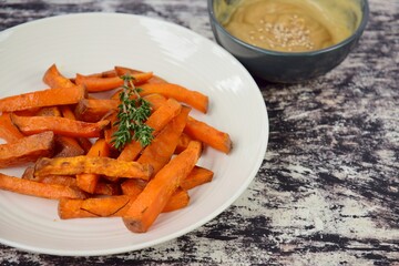 sweet potato fries with tahini dip