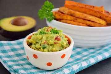 guacamole with sweet potato fries