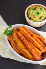 Sweet potato fries with guacamole sauce