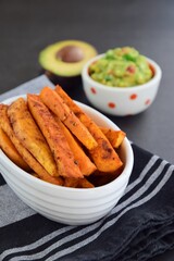 Sweet potato fries with guacamole dip