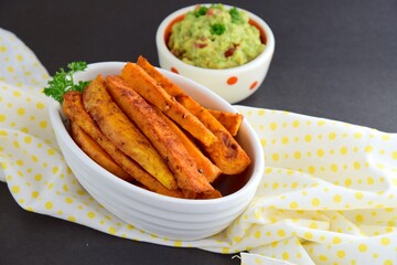 Sweet potato fries with guacamole dip