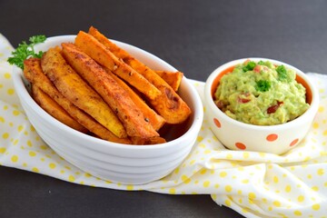 Sweet potato fries with guacamole dip