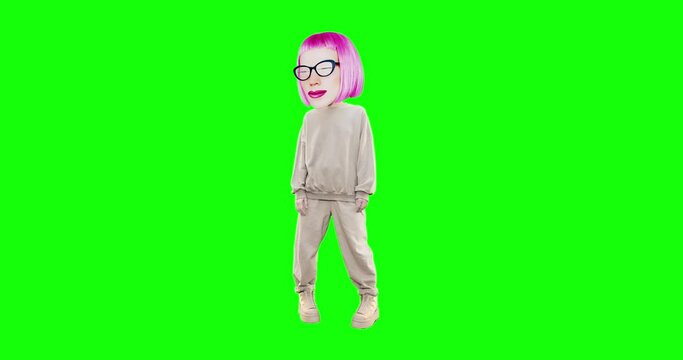 Stop motion animation funny character Cat with different emotions on chroma key background. Ideal for advertising and presentations