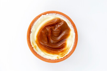 Turkish traditional dessert; sutlac. Baked Rice Pudding. top view