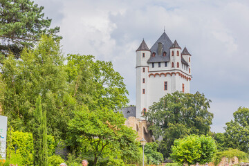 Fototapeta na wymiar View on tower of Eltville castle at river Rhine in Germany in summer