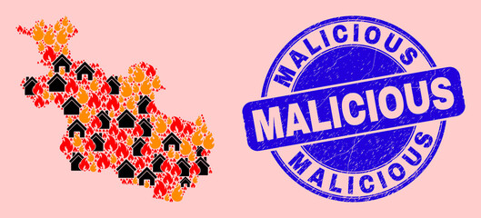 Fire disaster and property mosaic Overijssel Province map and Malicious rubber stamp imitation. Vector mosaic Overijssel Province map is constructed from random burning homes.