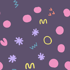 Abstract shapes seamless pattern. Festive background with colorful sprinkles and dots. Vector illustration design.