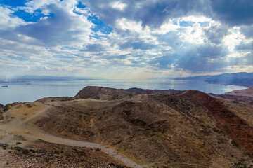 Mount Tzfahot and the gulf of Aqaba