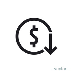 Dollar down icon symbol vector on white background. Solid style. EPS 10.