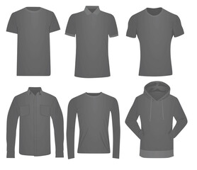 T shirt, polo t shirt, shirt, sweatshirt and hoodie set. vector illustration