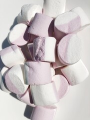 Delicious strawberry cream marshmallow close up view