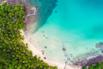 Beautiful aerial view white sand beach and blue sea view of the Koh Kood island beach