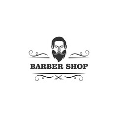 Logo for the hairdresser, black and white logo for a barbershop,Retro printing for haircut salons, t-shirts, typography, Vector graphics template
