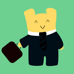Teddy bear in business suit isolated on blue background.