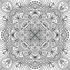 mosaic with floral ornaments in folk style drawn on a white background for coloring, vector, coloring book