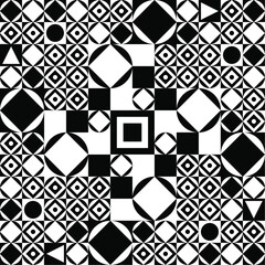  Decorative black and white geometric pattern. Geometric concentric ornament. Geometric abstraction