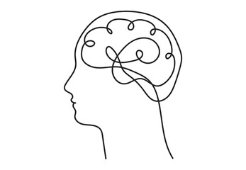 Continuous line art or One Line Drawing of a human brain, mechanical and robotic technology with advanced. Vector illustration EPS 10.
