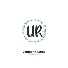 U R UR Initial handwriting and signature logo design with circle. Beautiful design handwritten logo for fashion, team, wedding, luxury logo.