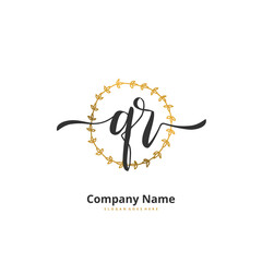 Q R QR Initial handwriting and signature logo design with circle. Beautiful design handwritten logo for fashion, team, wedding, luxury logo.