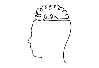 Continuous line art or One Line Drawing of a human brain, mechanical and robotic technology with advanced. Vector illustration EPS 10.