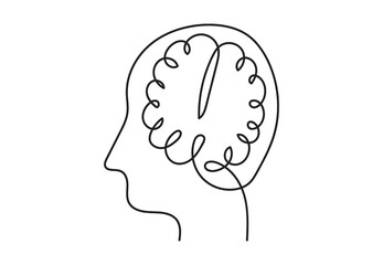 Continuous line art or One Line Drawing of a human brain, mechanical and robotic technology with advanced. Vector illustration EPS 10.