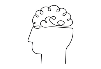 Continuous line art or One Line Drawing of a human brain, mechanical and robotic technology with advanced. Vector illustration EPS 10.