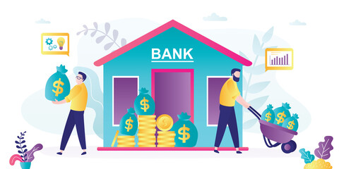 Businessman received loan to new business idea. Entrepreneur with profit. Investor carries money to new startup.