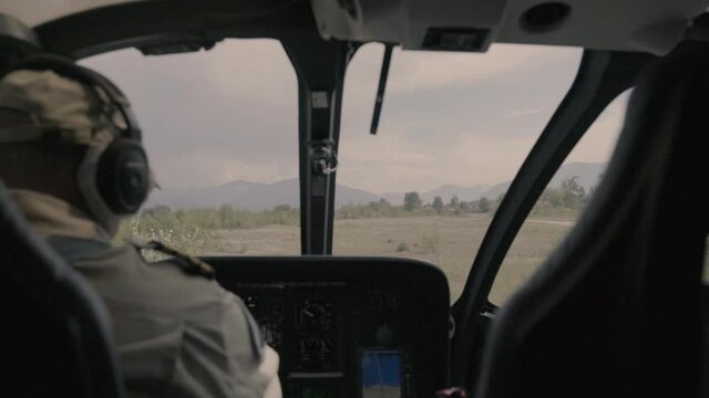shot from a helicopter, pilot, flight and view from a helicopter