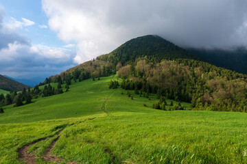 Big Rozsutec hill from Stoh, Little Fatra, Slovak republic. Springtime scene. Beauty in nature.
