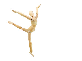 The wooden mannequin are doing ballet dancer on white blackground and clipping path.