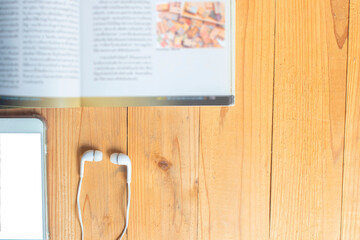 Headphones on a wooden table