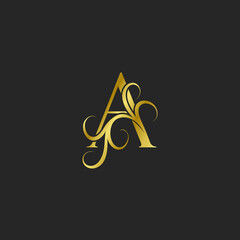 Golden A Letter Luxury logo icon. Ornate typographic vector design for decorative lettering