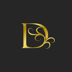 Golden D Letter Luxury logo icon. Ornate typographic vector design for decorative lettering