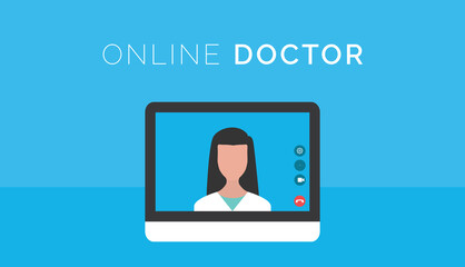 Computer with doctor on the screen during video call