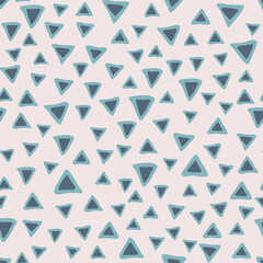 Doodle blue triangle seamless pattern on light background. Abstract triangles wallpaper.