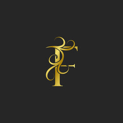Golden F Letter Luxury logo icon. Ornate typographic vector design for decorative lettering