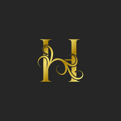 Golden H Letter Luxury logo icon. Ornate typographic vector design for decorative lettering